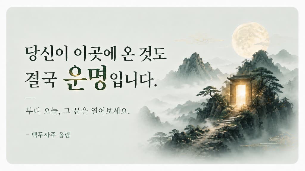 당신이 이곳에 온 것도 결국 운명입니다. 부디 오늘, 그 문을 열어보세요. — 백두사주 올림